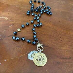 Waxing Poetic Ensemble “Hematite” Necklace Two Rare Retired Charms